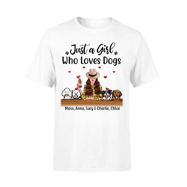 Personalized Shirt, Just A Girl Who Loves Dogs, Funny Dog Peeking, Custom Gift For Dog Lovers