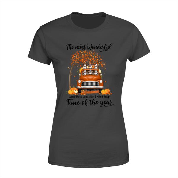 Personalized Shirt, It's The Most Wonderful Time Of The Year, Orange Truck, Pumpkins And Pets, Halloween Gift For Dog Lovers