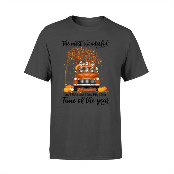 Personalized Shirt, It's The Most Wonderful Time Of The Year, Orange Truck, Pumpkins And Pets, Halloween Gift For Dog Lovers