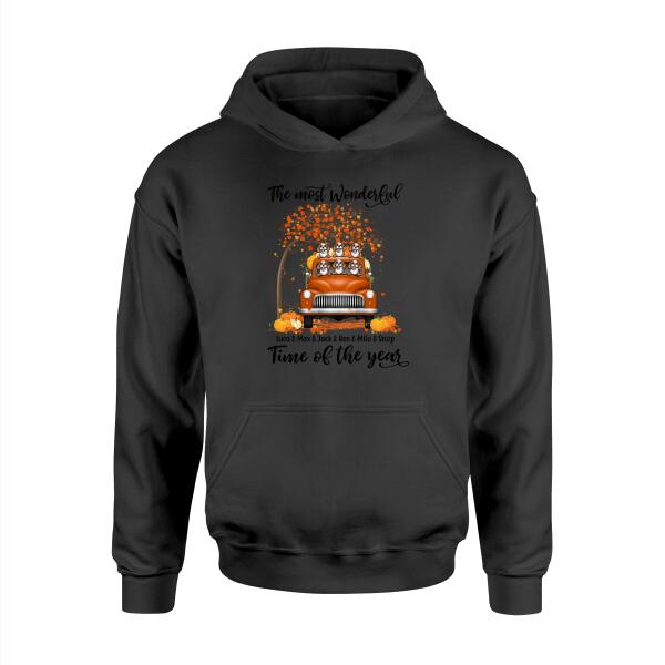 Personalized Shirt, It's The Most Wonderful Time Of The Year, Orange Truck, Pumpkins And Pets, Halloween Gift For Dog Lovers