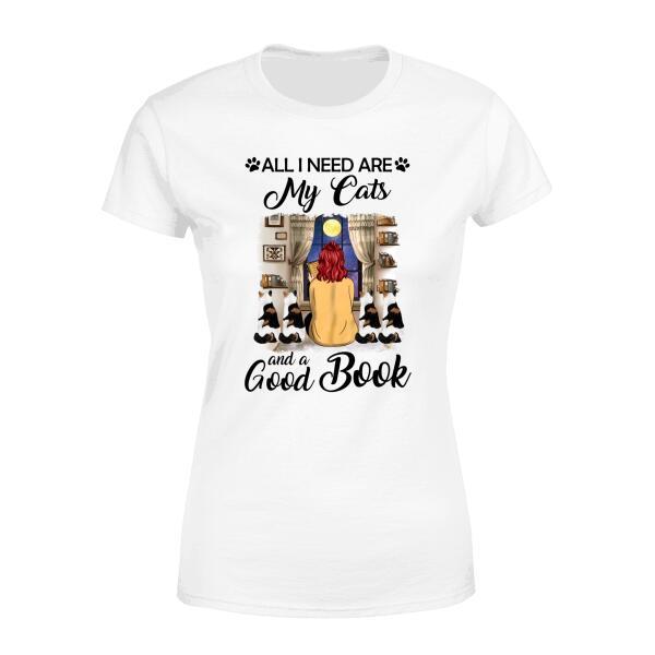 Personalized Shirt, All I Need Is My Cats And A Good Book, Gift For Cat and Book Lovers