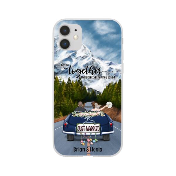 Personalized Phone Case, Just Married Couple Driving, Gift For Couples