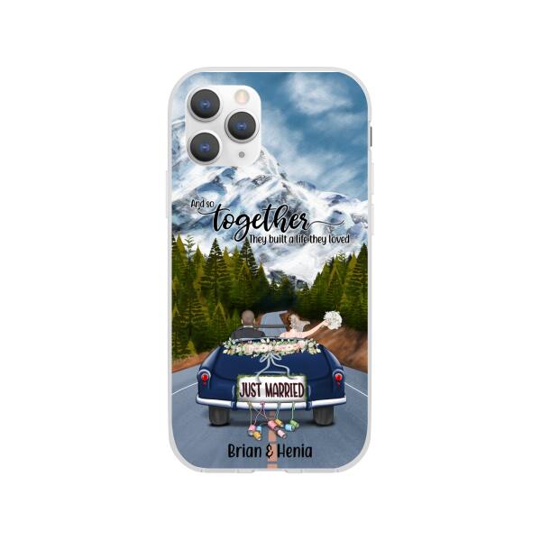 Personalized Phone Case, Just Married Couple Driving, Gift For Couples