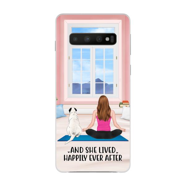 Personalized Phone Case, Yoga Girl With Pets In House - Gift For Yoga, Dog And Cat Lovers