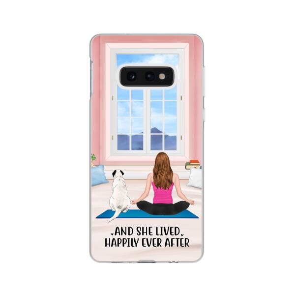 Personalized Phone Case, Yoga Girl With Pets In House - Gift For Yoga, Dog And Cat Lovers