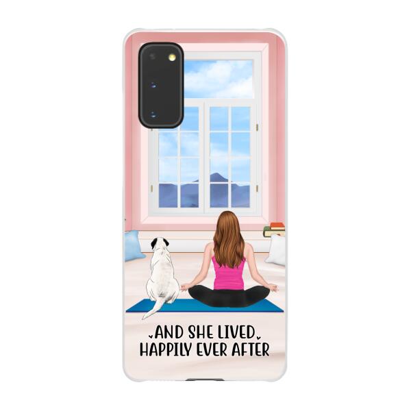 Personalized Phone Case, Yoga Girl With Pets In House - Gift For Yoga, Dog And Cat Lovers