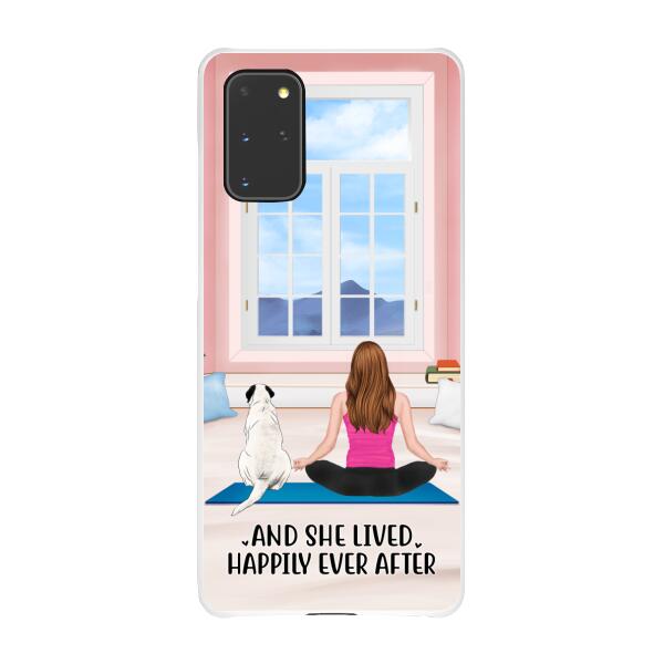 Personalized Phone Case, Yoga Girl With Pets In House - Gift For Yoga, Dog And Cat Lovers