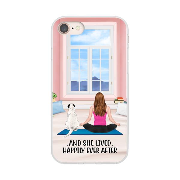 Personalized Phone Case, Yoga Girl With Pets In House - Gift For Yoga, Dog And Cat Lovers