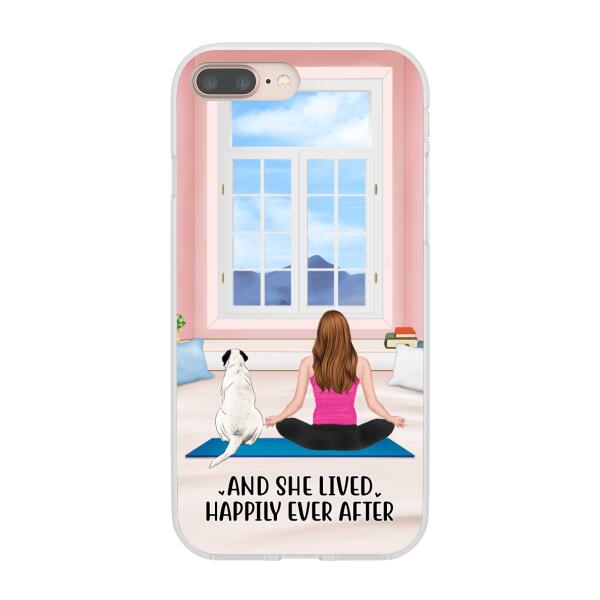 Personalized Phone Case, Yoga Girl With Pets In House - Gift For Yoga, Dog And Cat Lovers