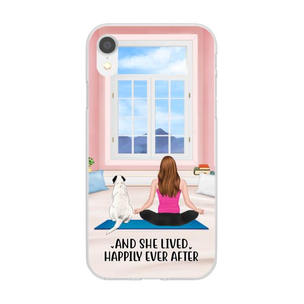 Personalized Phone Case, Yoga Girl With Pets In House - Gift For Yoga, Dog And Cat Lovers