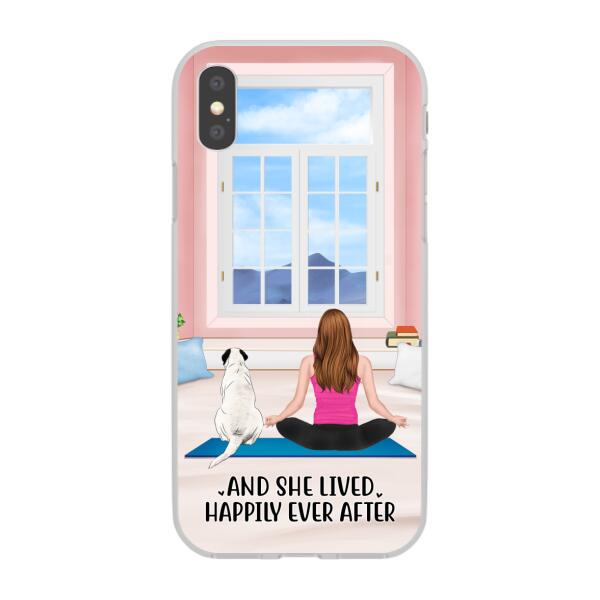 Personalized Phone Case, Yoga Girl With Pets In House - Gift For Yoga, Dog And Cat Lovers