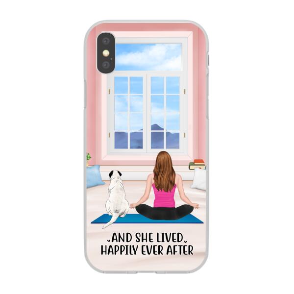 Personalized Phone Case, Yoga Girl With Pets In House - Gift For Yoga, Dog And Cat Lovers