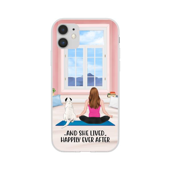 Personalized Phone Case, Yoga Girl With Pets In House - Gift For Yoga, Dog And Cat Lovers