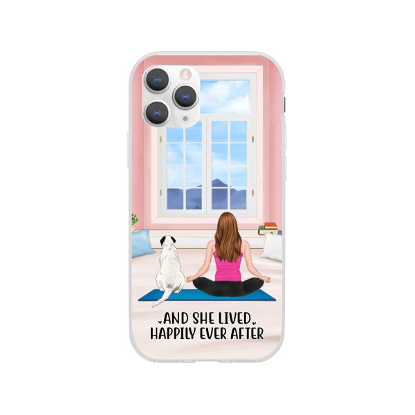 Personalized Phone Case, Yoga Girl With Pets In House - Gift For Yoga, Dog And Cat Lovers