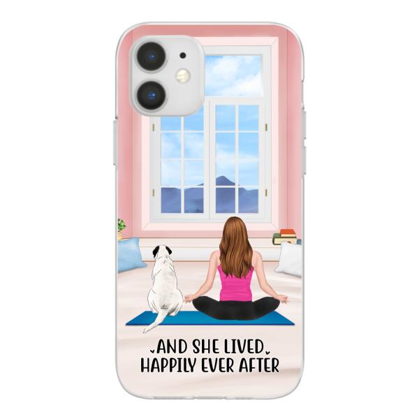 Personalized Phone Case, Yoga Girl With Pets In House - Gift For Yoga, Dog And Cat Lovers