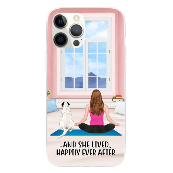 Personalized Phone Case, Yoga Girl With Pets In House - Gift For Yoga, Dog And Cat Lovers