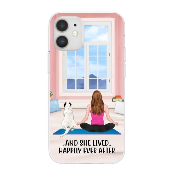 Personalized Phone Case, Yoga Girl With Pets In House - Gift For Yoga, Dog And Cat Lovers