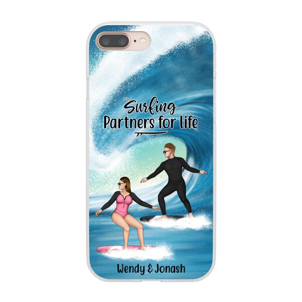 Personalized Phone Case, Surfing Couple Sideview, Gift For Surfing Lovers