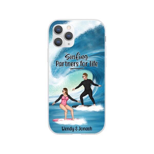 Personalized Phone Case, Surfing Couple Sideview, Gift For Surfing Lovers