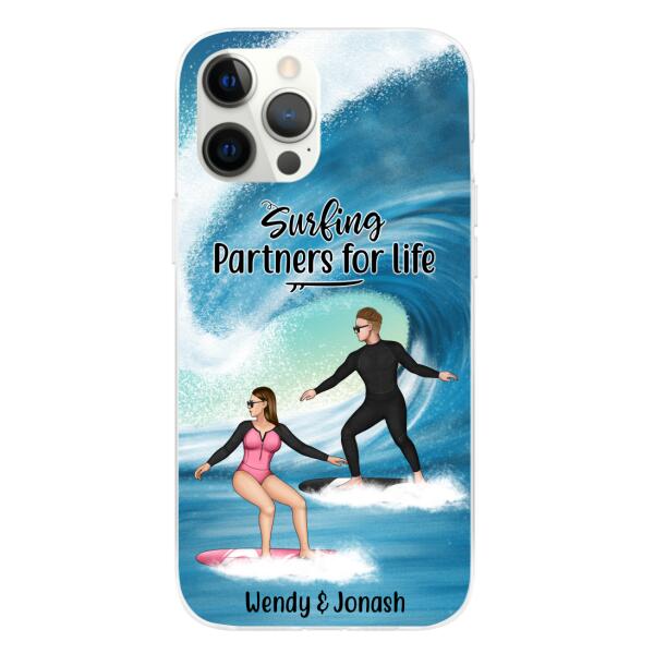 Personalized Phone Case, Surfing Couple Sideview, Gift For Surfing Lovers