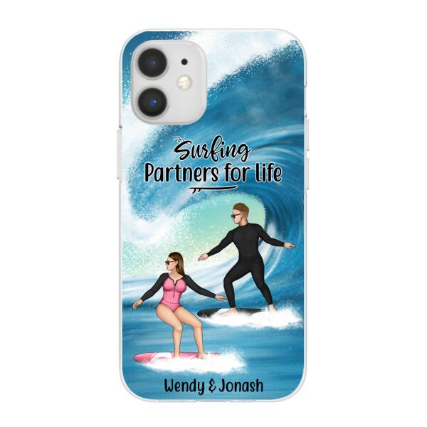 Personalized Phone Case, Surfing Couple Sideview, Gift For Surfing Lovers