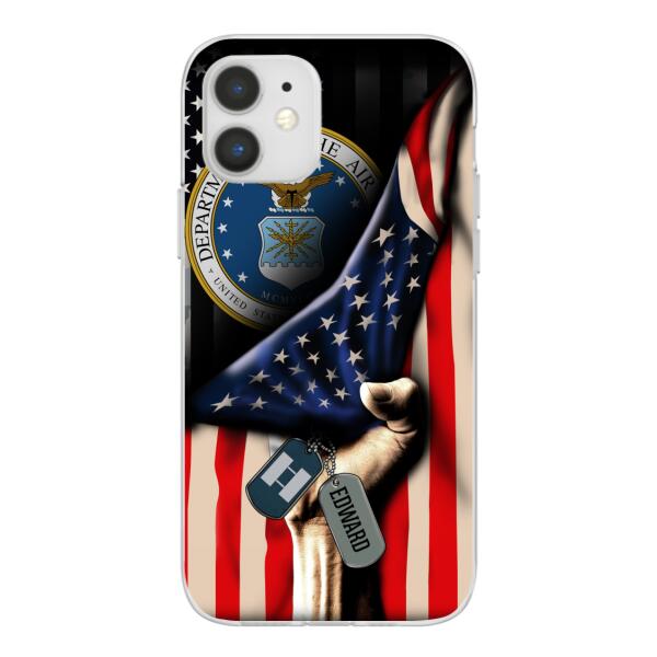 Personalized Phone Case, US Military Rank On Dog Tag, Gifts For Soldiers