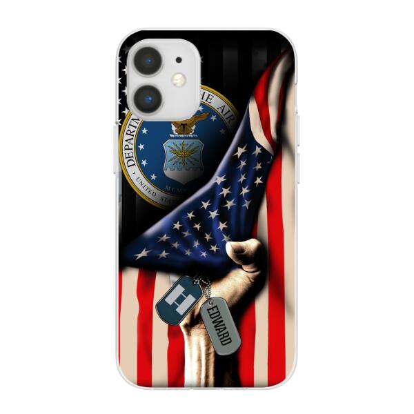 Personalized Phone Case, US Military Rank On Dog Tag, Gifts For Soldiers