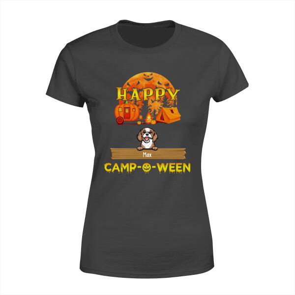 Personalized Shirt, Up To 6 Pets, Halloween Gift - Happy Camp-O-Ween With My Pets, Gift For Campers, Dog Lovers, Cat Lovers