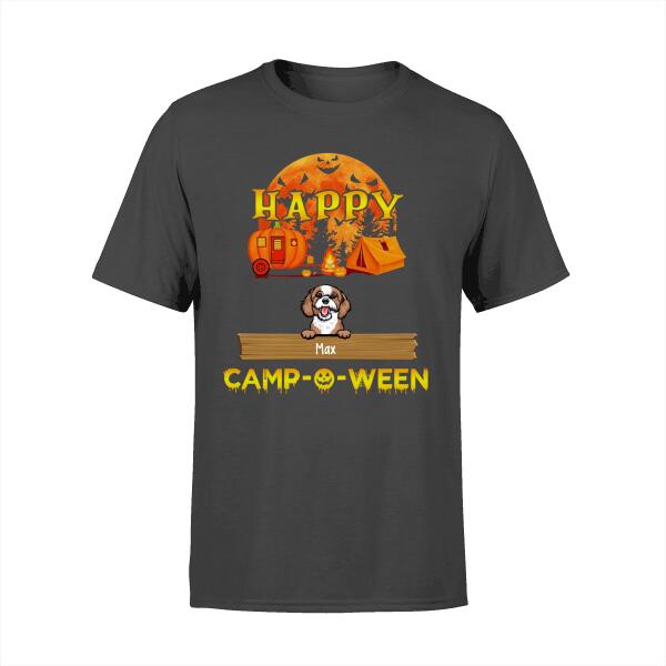 Personalized Shirt, Up To 6 Pets, Halloween Gift - Happy Camp-O-Ween With My Pets, Gift For Campers, Dog Lovers, Cat Lovers