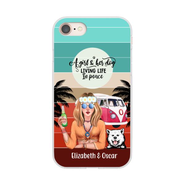 Personalized Phone Case, Hippie Girl and Dogs Custom Gift For Dog and Hippie Lovers