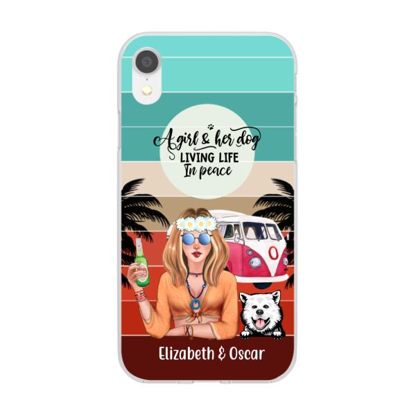 Personalized Phone Case, Hippie Girl and Dogs Custom Gift For Dog and Hippie Lovers