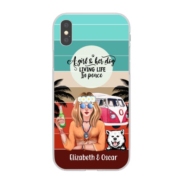 Personalized Phone Case, Hippie Girl and Dogs Custom Gift For Dog and Hippie Lovers