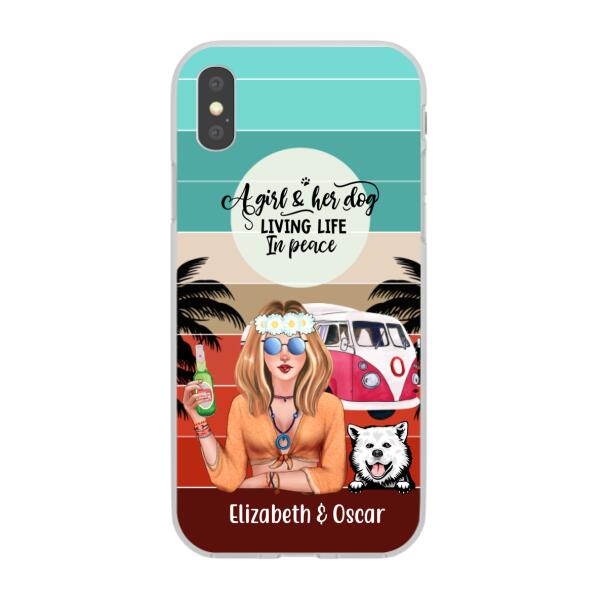 Personalized Phone Case, Hippie Girl and Dogs Custom Gift For Dog and Hippie Lovers