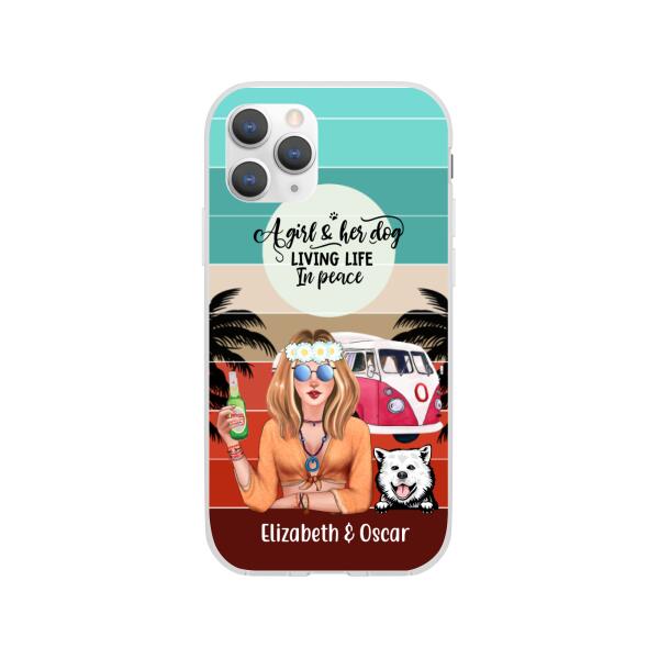 Personalized Phone Case, Hippie Girl and Dogs Custom Gift For Dog and Hippie Lovers