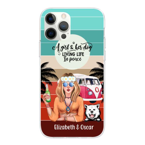 Personalized Phone Case, Hippie Girl and Dogs Custom Gift For Dog and Hippie Lovers