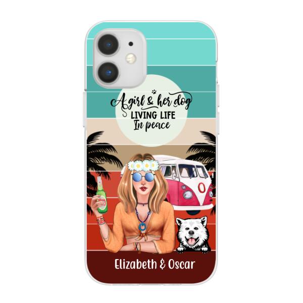 Personalized Phone Case, Hippie Girl and Dogs Custom Gift For Dog and Hippie Lovers