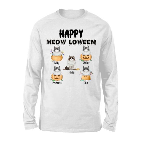 Personalized Shirt, Up To 5 Cats, Happy Meow-loween, Gift For Cat Lovers