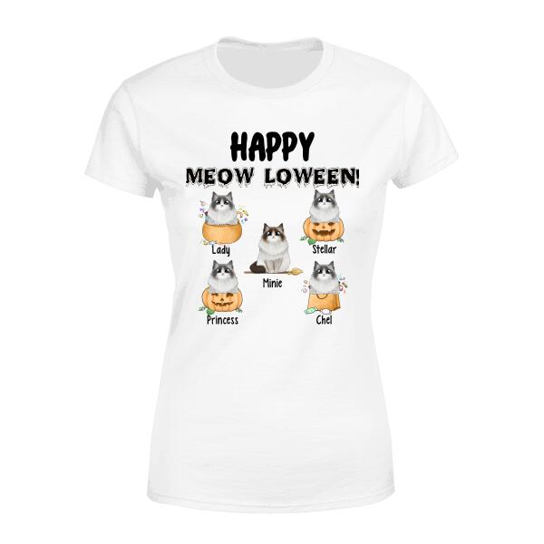 Personalized Shirt, Up To 5 Cats, Happy Meow-loween, Gift For Cat Lovers