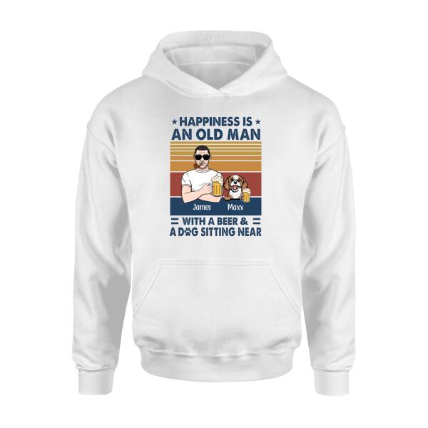 Happiness Is an Old Man with a Beer - Personalized Gifts Custom Dog Shirt for Dad, Dog Lovers