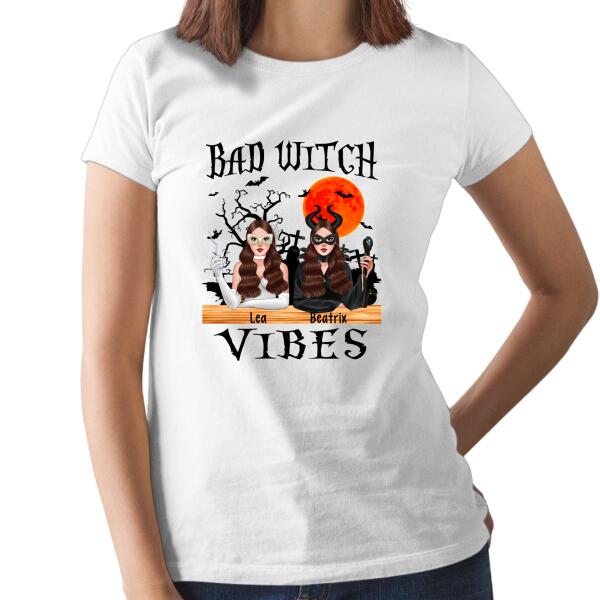 Personalized Shirt, Bad Witch Vibes, Halloween Gift For Best Friends, Sisters