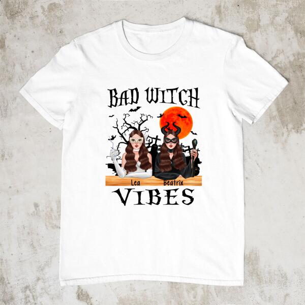 Personalized Shirt, Bad Witch Vibes, Halloween Gift For Best Friends, Sisters