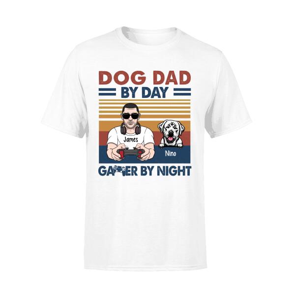 Dog Dad By Day Gamer By Night - Personalized Gifts Custom Gamers Shirt For Dog Dad, Gamers, Dog Lovers