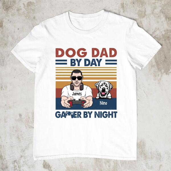 Dog Dad By Day Gamer By Night - Personalized Gifts Custom Gamers Shirt For Dog Dad, Gamers, Dog Lovers