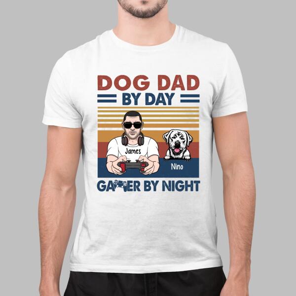 Dog Dad By Day Gamer By Night - Personalized Gifts Custom Gamers Shirt For Dog Dad, Gamers, Dog Lovers