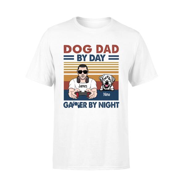 Dog Dad By Day Gamer By Night - Personalized Gifts Custom Gamers Shirt For Dog Dad, Gamers, Dog Lovers