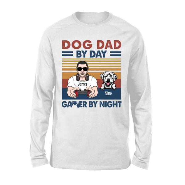 Dog Dad By Day Gamer By Night - Personalized Gifts Custom Gamers Shirt For Dog Dad, Gamers, Dog Lovers