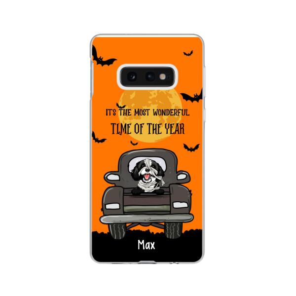 Personalized Phone Case, Pumpkin Truck, It's The Most Wonderful Time of The Year, Halloween Gift, Gift for Dog Lover