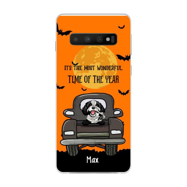 Personalized Phone Case, Pumpkin Truck, It's The Most Wonderful Time of The Year, Halloween Gift, Gift for Dog Lover