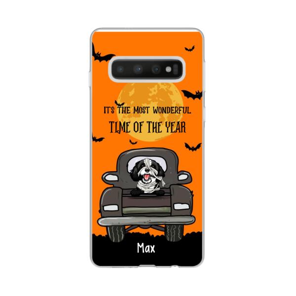 Personalized Phone Case, Pumpkin Truck, It's The Most Wonderful Time of The Year, Halloween Gift, Gift for Dog Lover