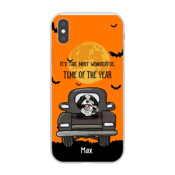 Personalized Phone Case, Pumpkin Truck, It's The Most Wonderful Time of The Year, Halloween Gift, Gift for Dog Lover